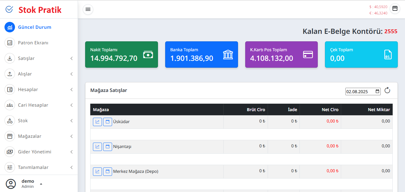 Stok Pratik Raporlama Ekranı